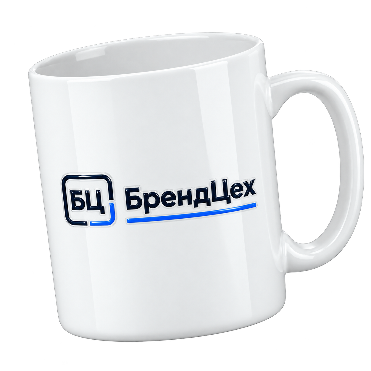 Белая кружка с цветным логотипом, нанесённым методом UV-DTF